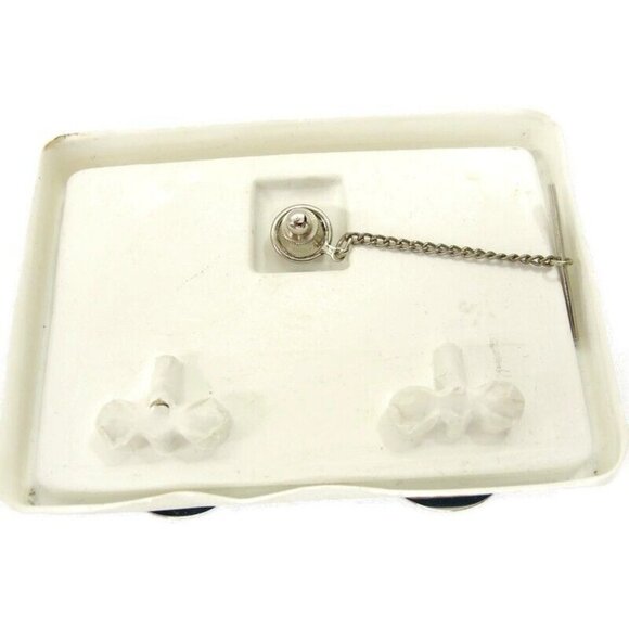 Vintage Swank Cufflinks Set Silver Tone Disc Shaped Fluted Edge With Tie Tack - Picture 12 of 13